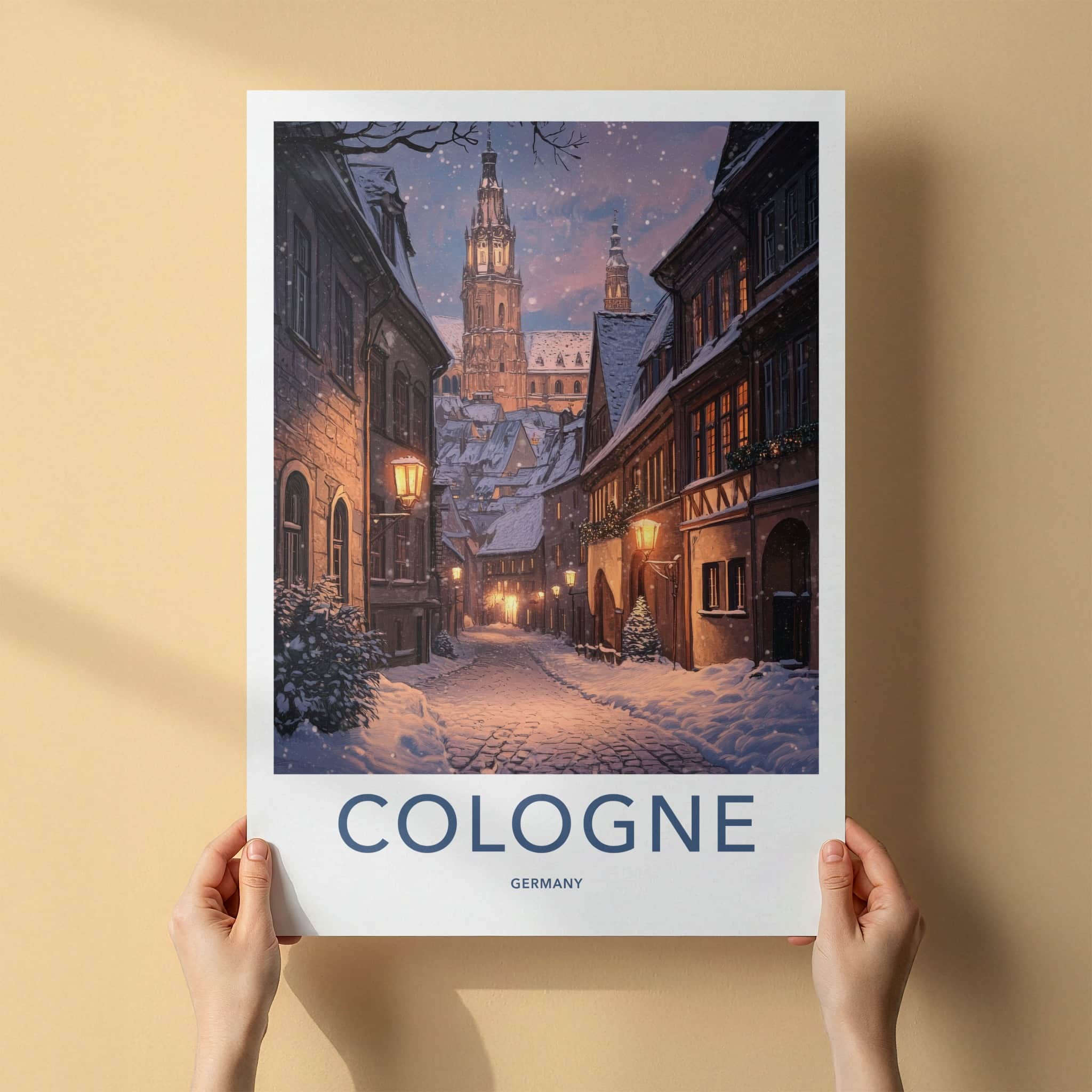 Cologne Poster - Germany Travel Art - Snowy Winter Street Home Decor