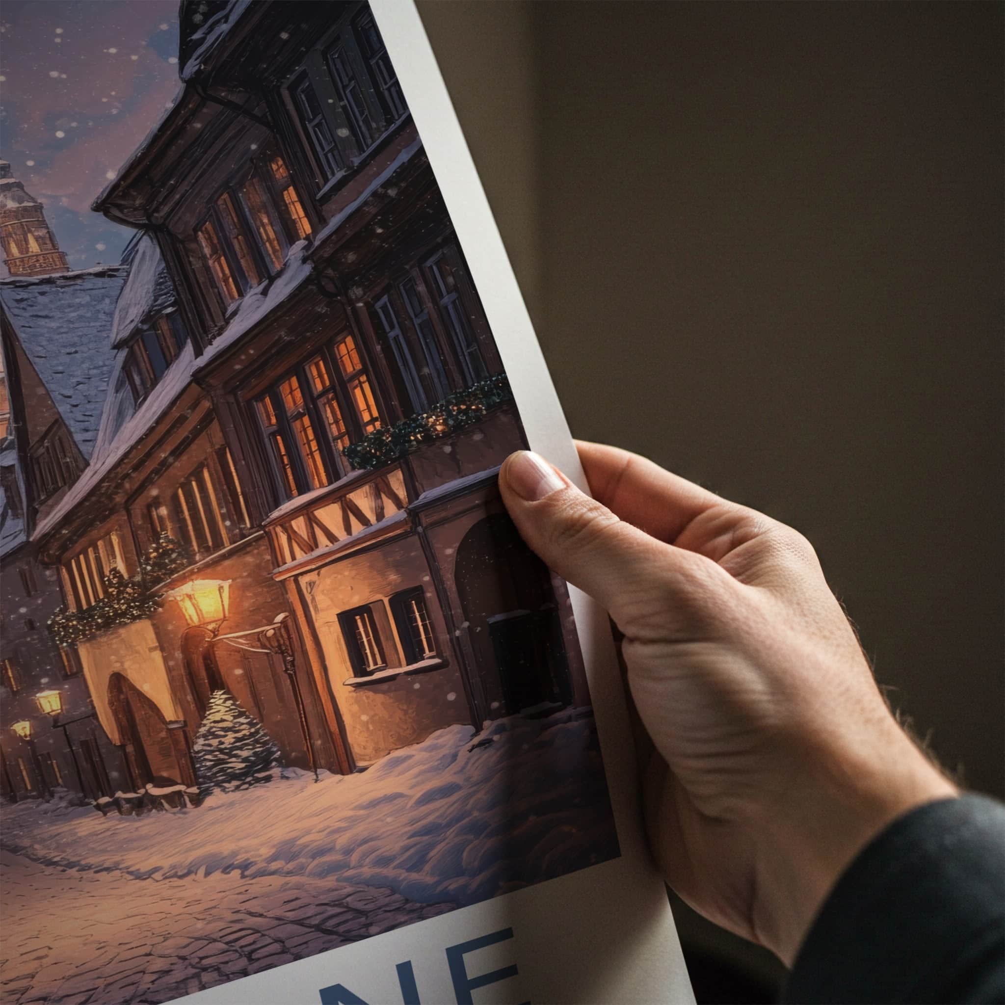Cologne Poster - Germany Travel Art - Snowy Winter Street Home Decor