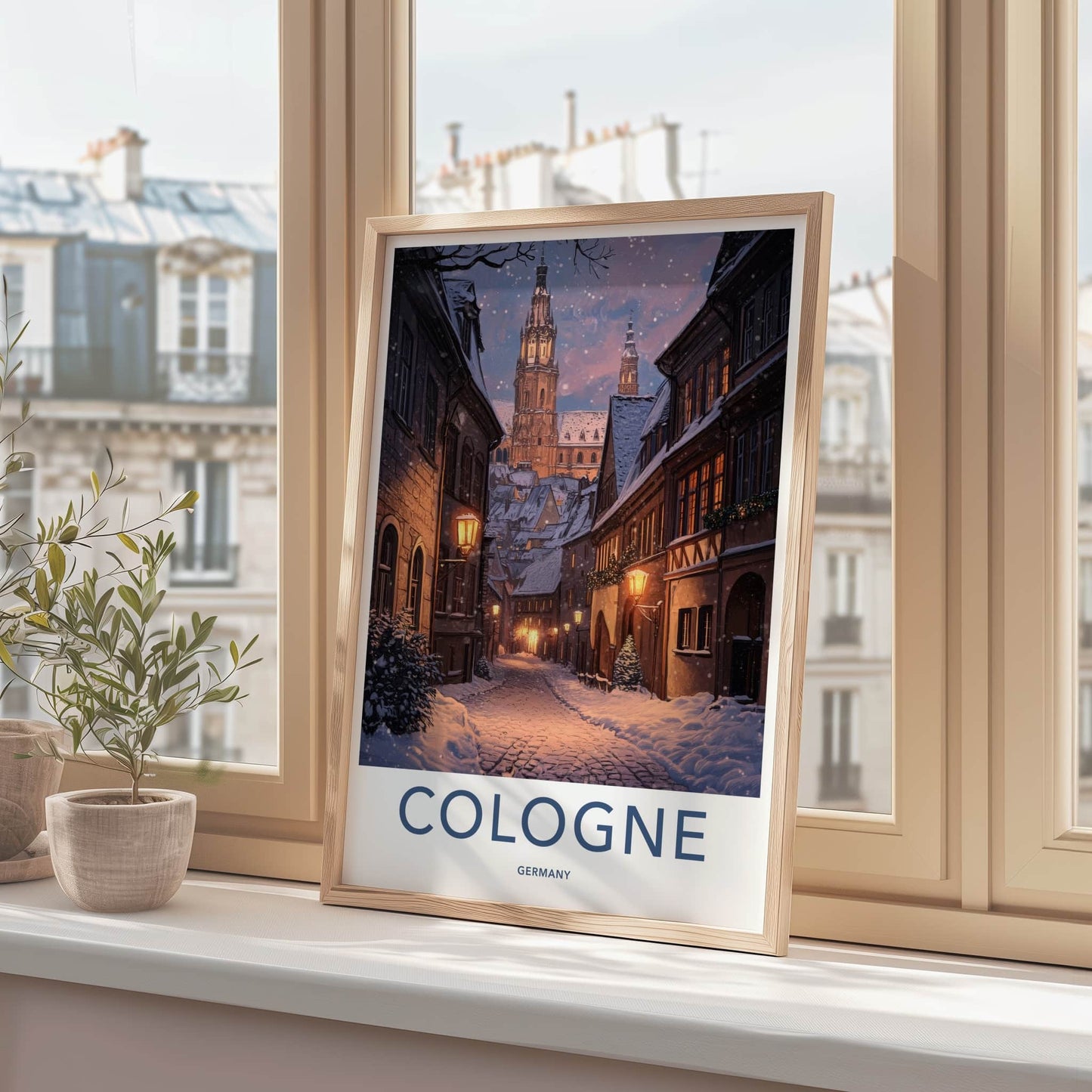 Cologne Poster - Germany Travel Art - Snowy Winter Street Home Decor