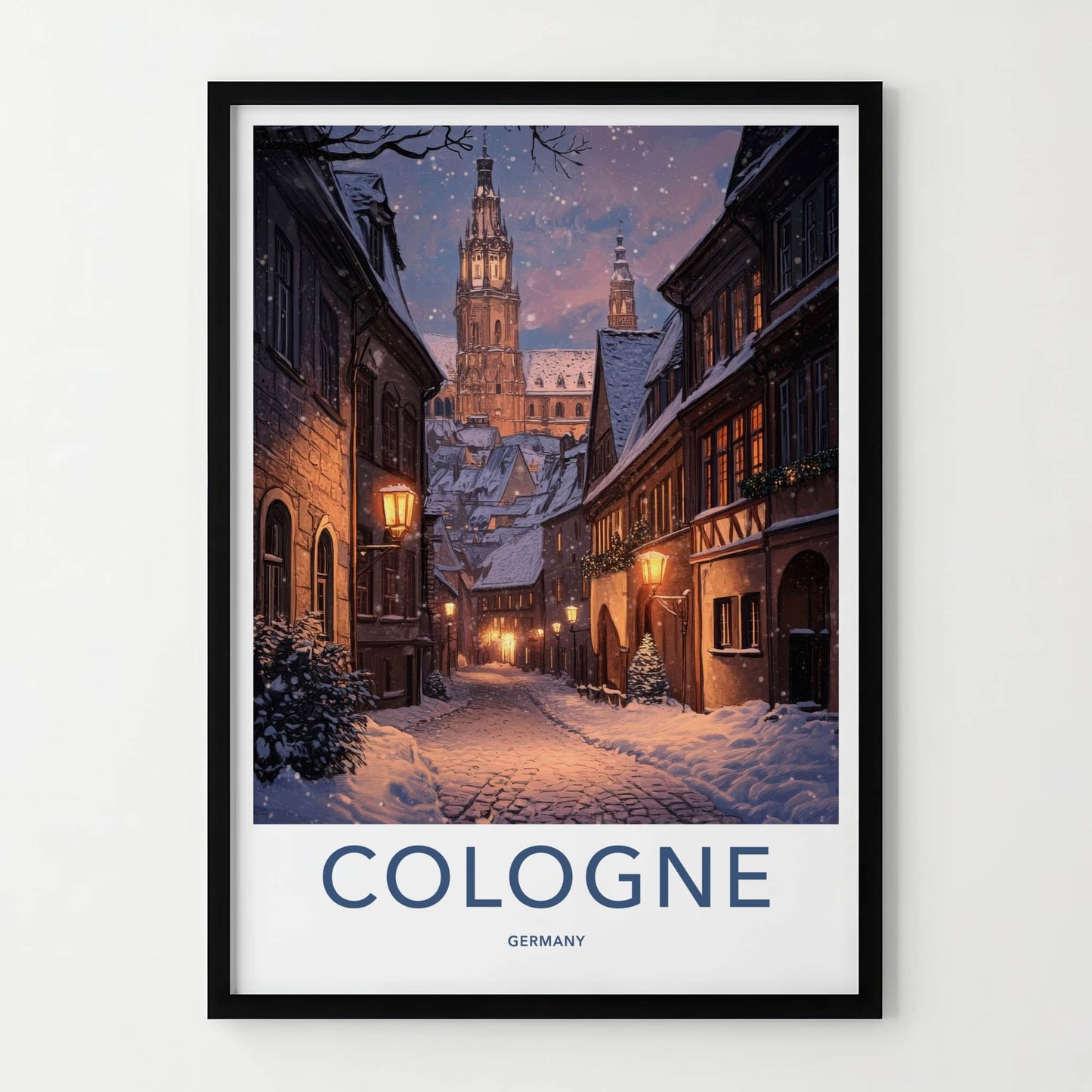 Cologne Poster - Germany Travel Art - Snowy Winter Street Home Decor