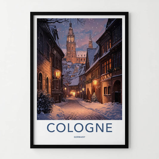 Cologne Poster - Germany Travel Art - Snowy Winter Street Home Decor