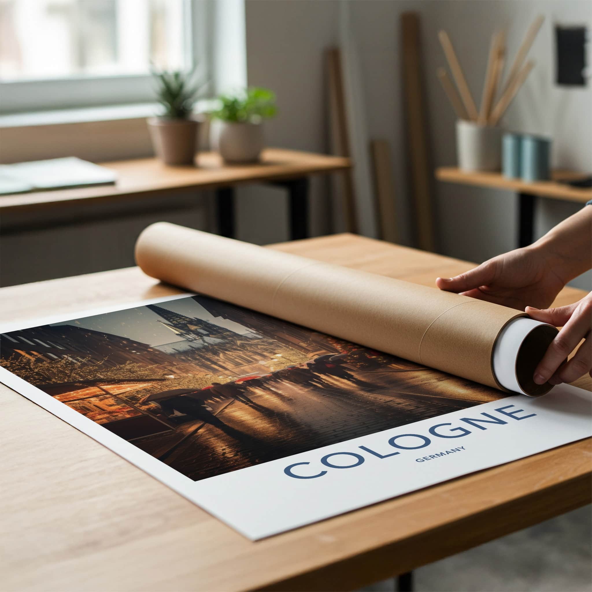 Cologne Poster - Germany Wall Art - Rainy Cathedral Evening Home Decor