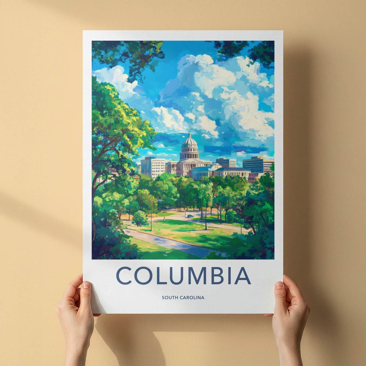 Columbia Poster - South Carolina Travel Art - Capitol Building Green Home Decor