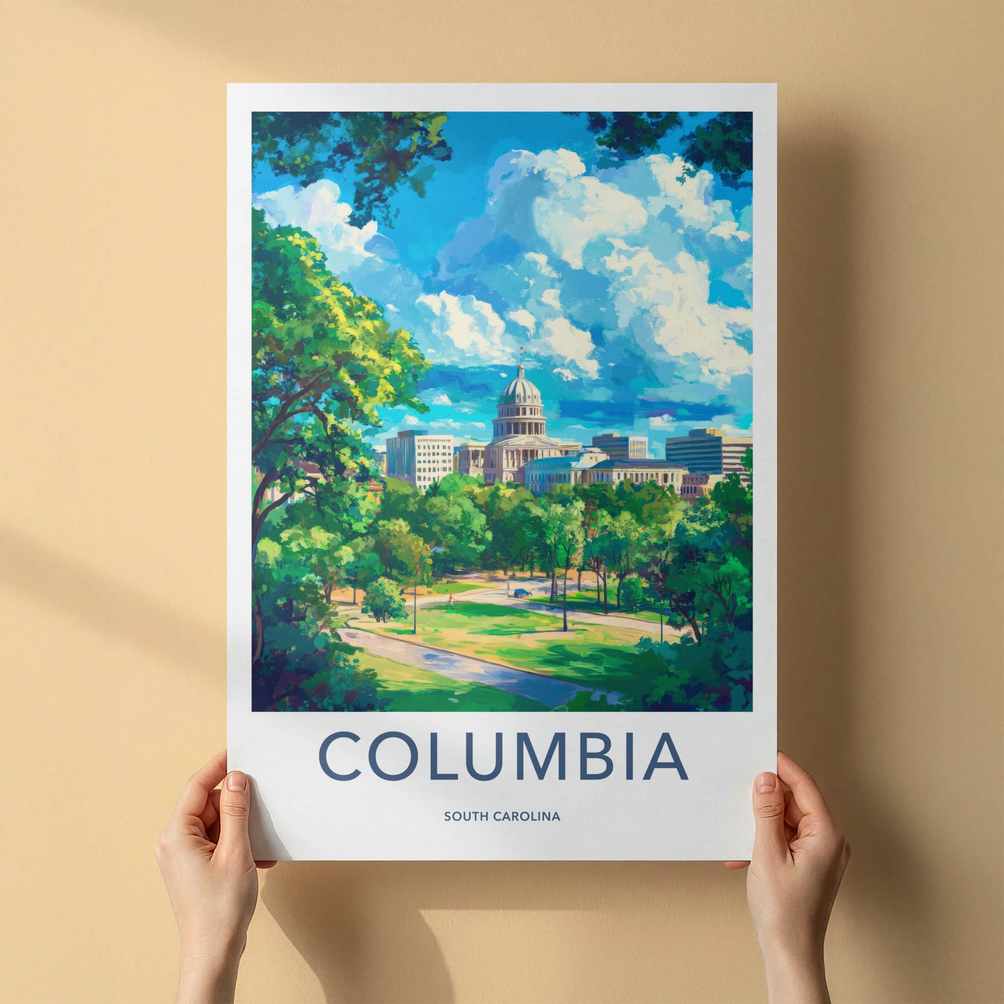 Columbia Poster - South Carolina Travel Art - Capitol Building Green Home Decor
