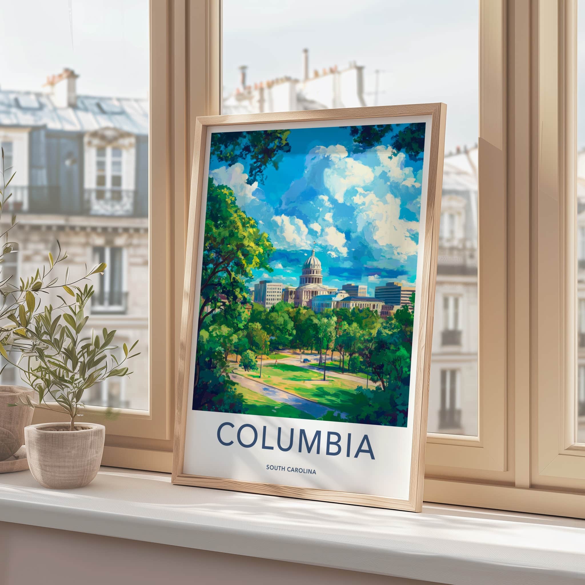 Columbia Poster - South Carolina Travel Art - Capitol Building Green Home Decor