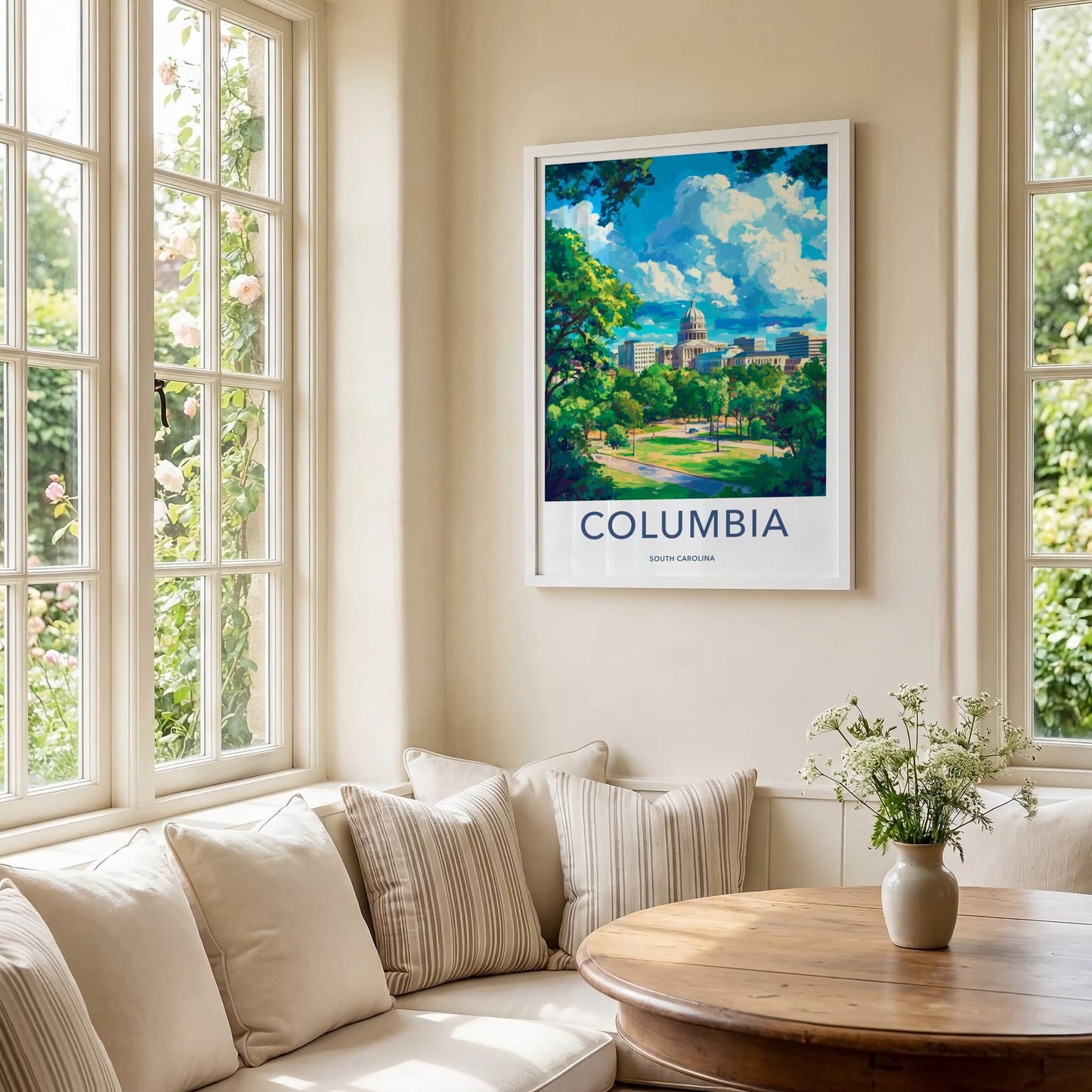 Columbia Poster - South Carolina Travel Art - Capitol Building Green Home Decor