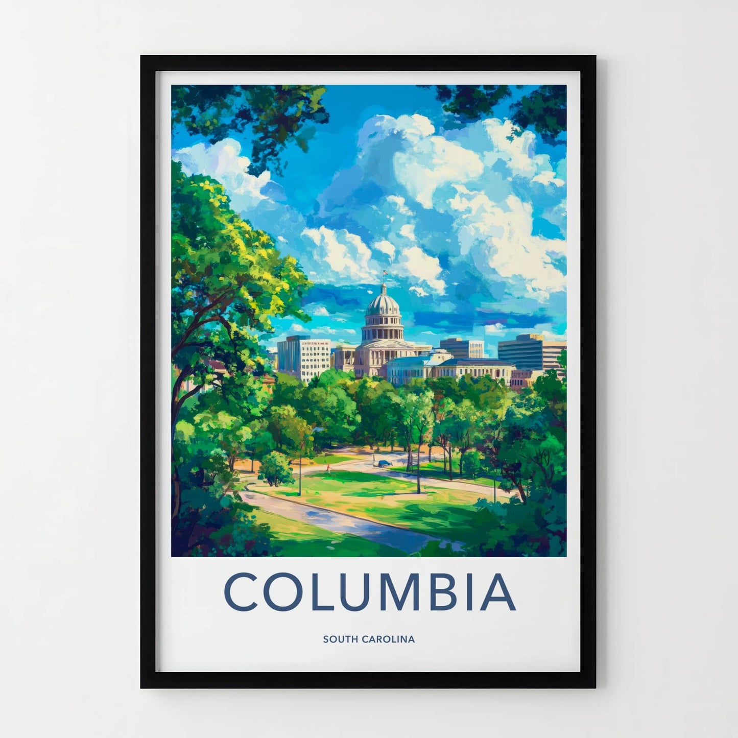Columbia Poster - South Carolina Travel Art - Capitol Building Green Home Decor