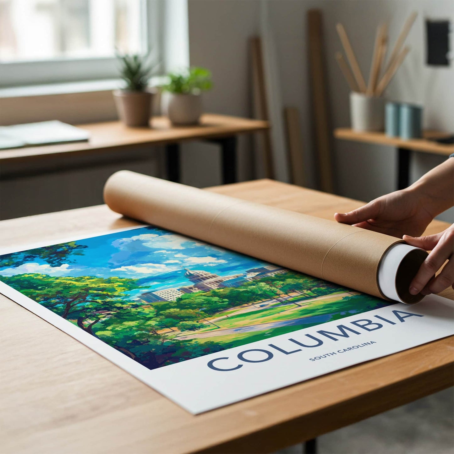 Columbia Poster - South Carolina Travel Art - Capitol Building Green Home Decor