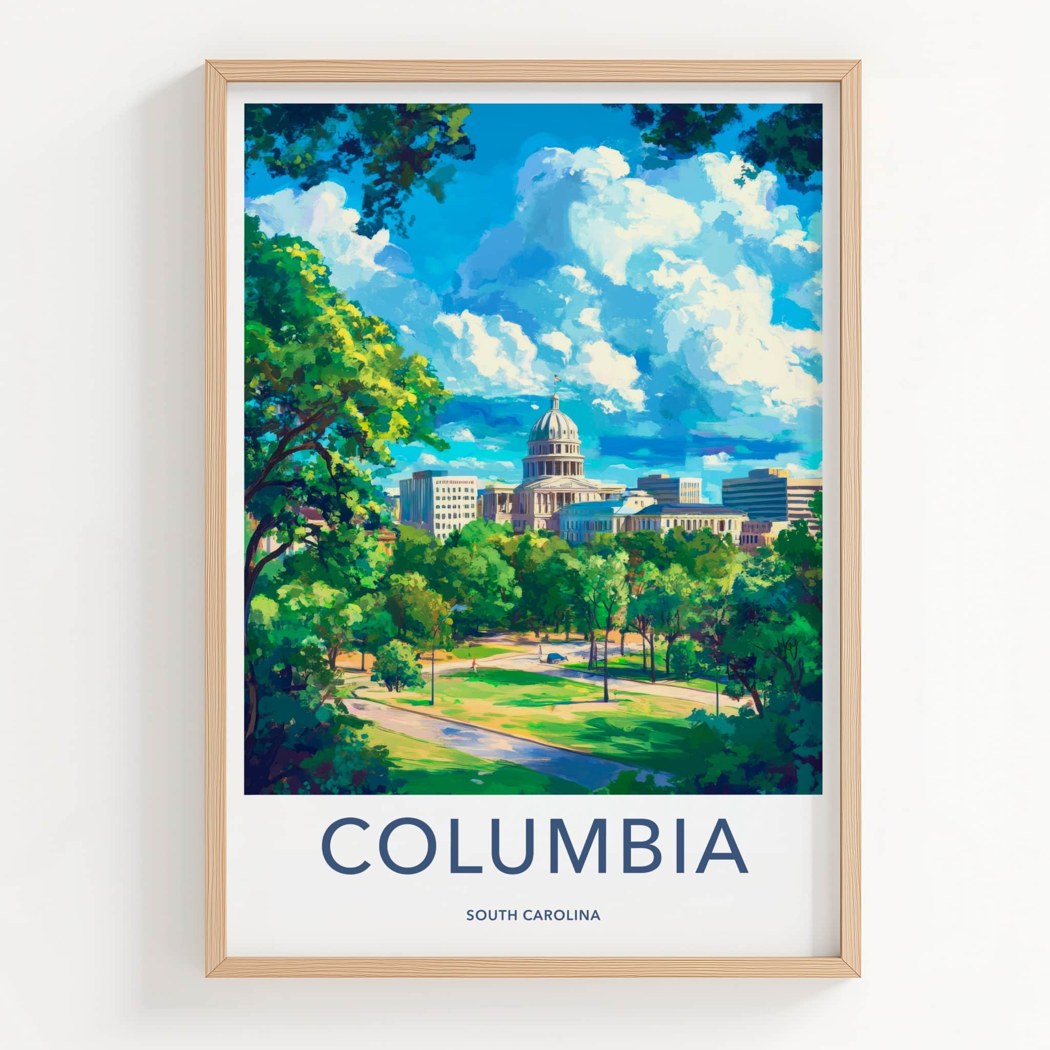Columbia Poster - South Carolina Travel Art - Capitol Building Green Home Decor