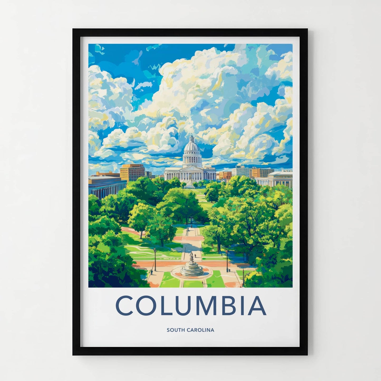 Columbia Poster - South Carolina Travel Art - State House View Home Decor