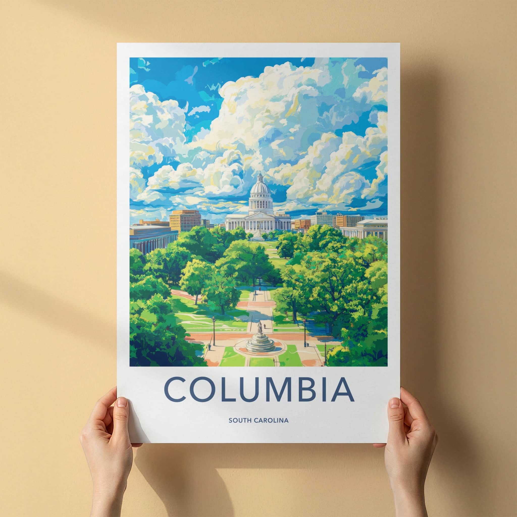 Columbia Poster - South Carolina Travel Art - State House View Home Decor