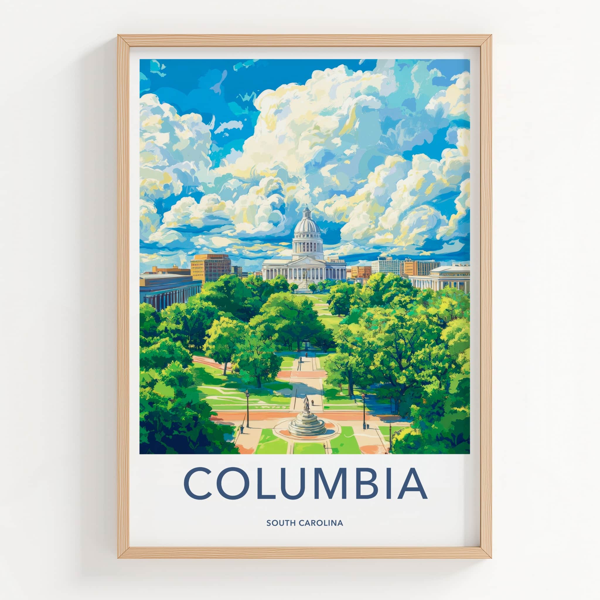Columbia Poster - South Carolina Travel Art - State House View Home Decor