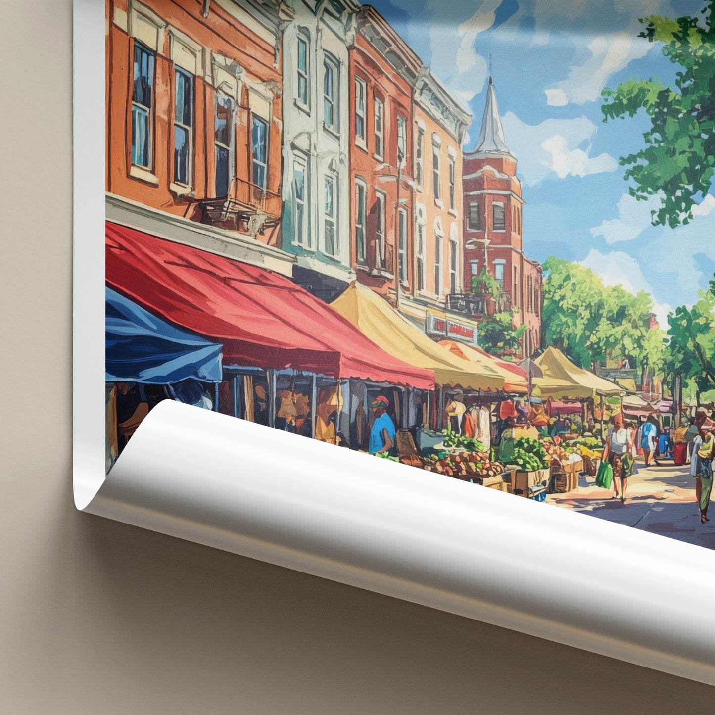 Columbia Poster - South Carolina Travel Art - Vibrant Market Scene Wall Decor
