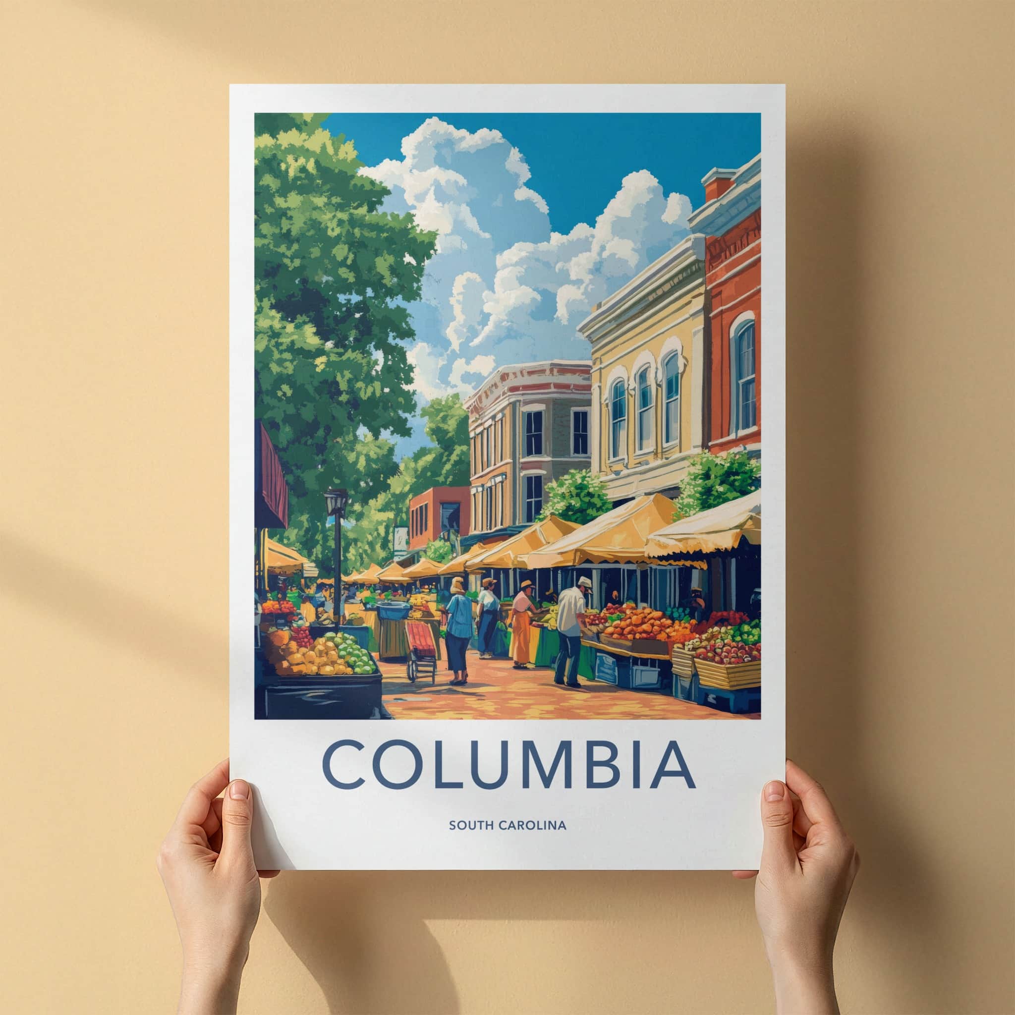 Columbia Poster - South Carolina Travel Art - Vibrant Market Street Home Decor