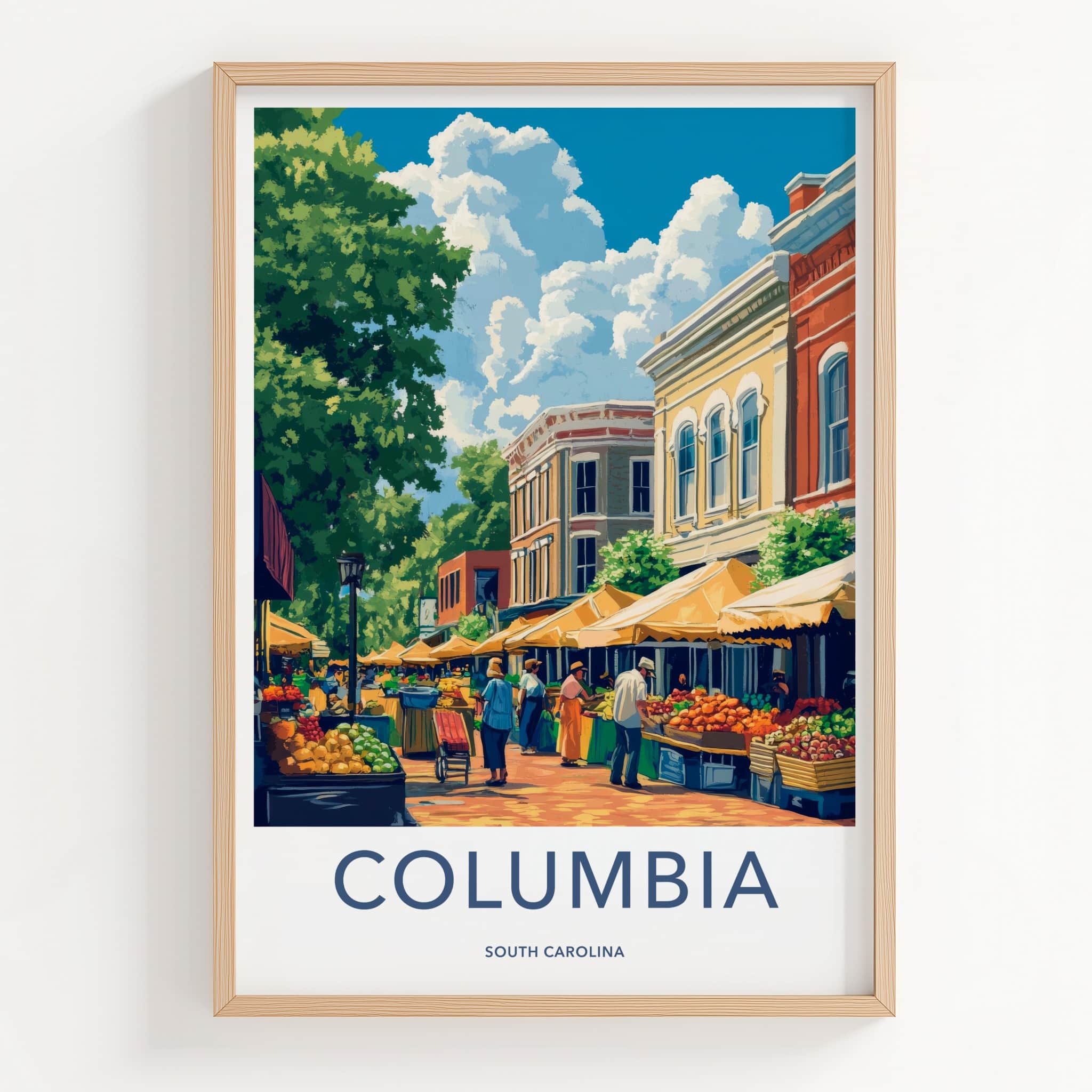 Columbia Poster - South Carolina Travel Art - Vibrant Market Street Home Decor