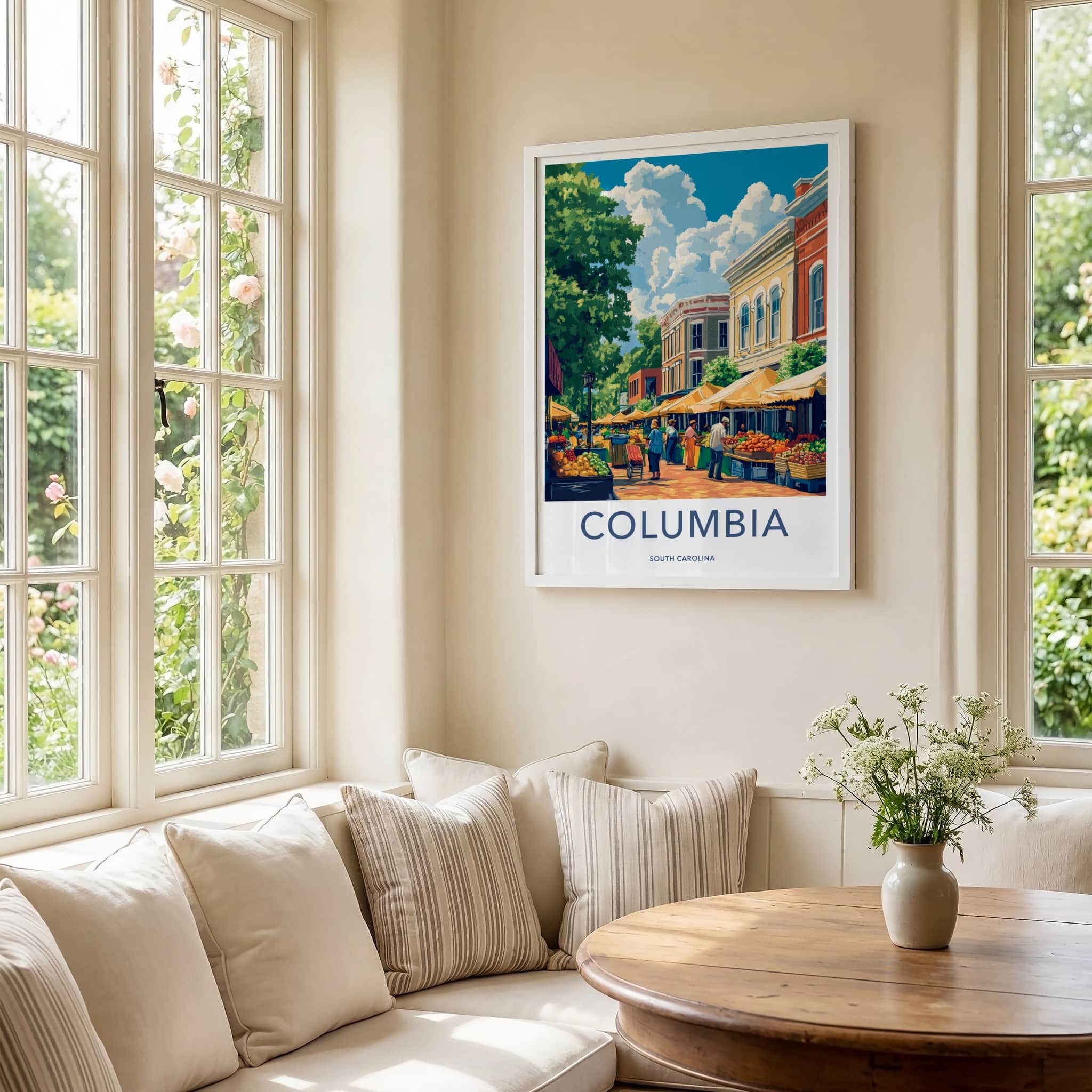 Columbia Poster - South Carolina Travel Art - Vibrant Market Street Home Decor