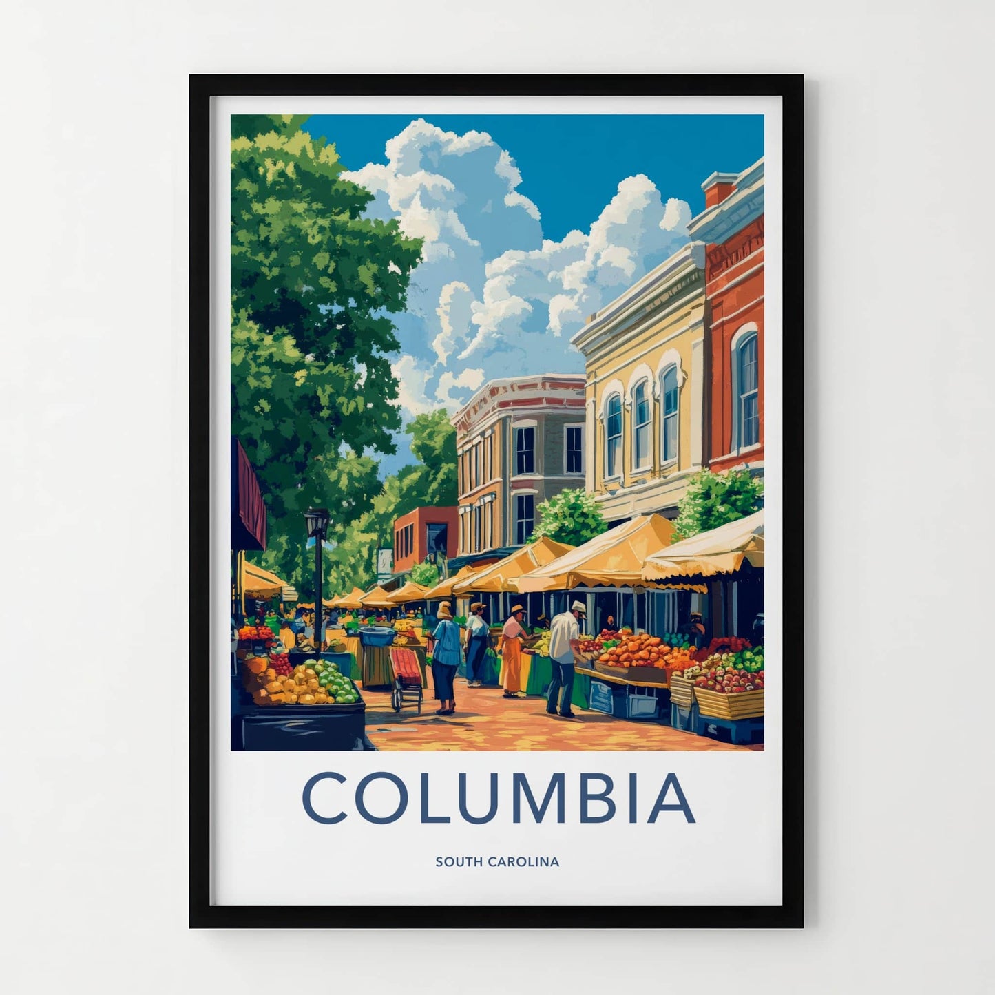 Columbia Poster - South Carolina Travel Art - Vibrant Market Street Home Decor