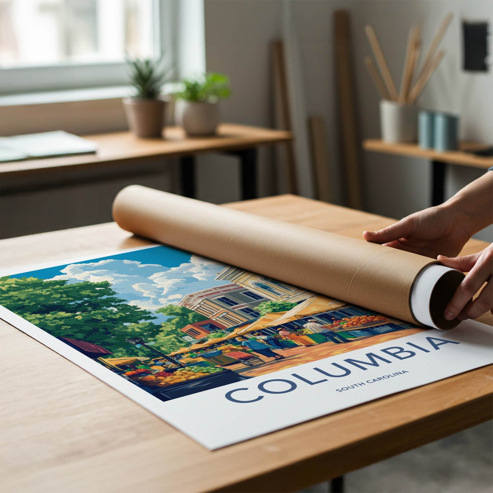 Columbia Poster - South Carolina Travel Art - Vibrant Market Street Home Decor