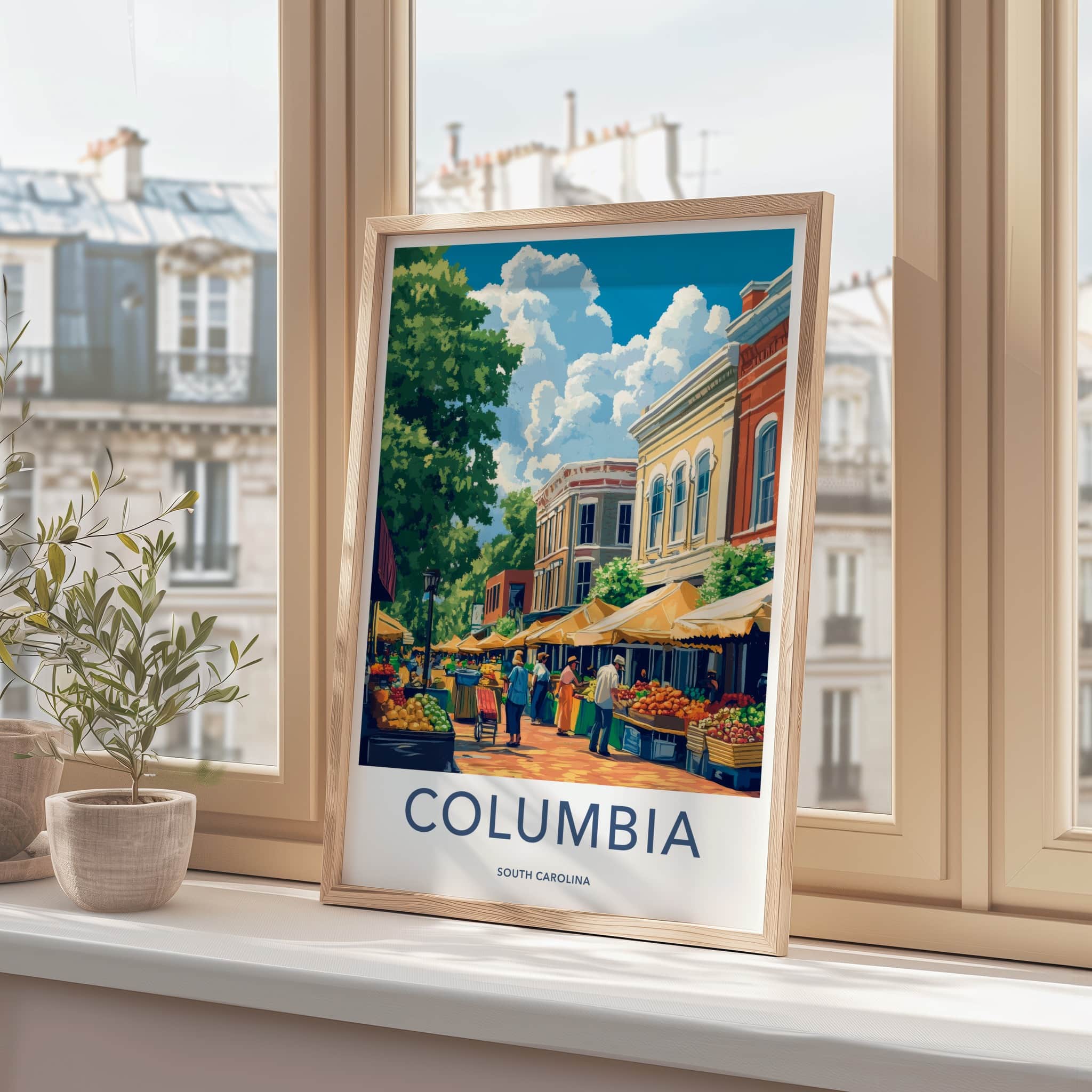 Columbia Poster - South Carolina Travel Art - Vibrant Market Street Home Decor