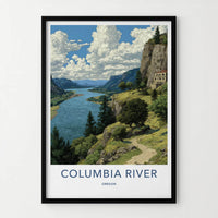 Columbia River Poster - Oregon Scenic Art - Clifftop Historic View Wall Decor