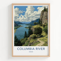 Columbia River Poster - Oregon Scenic Art - Clifftop Historic View Wall Decor