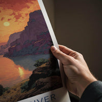Columbia River Poster - Oregon Travel Print - Fiery Gorge Sunset Home Art