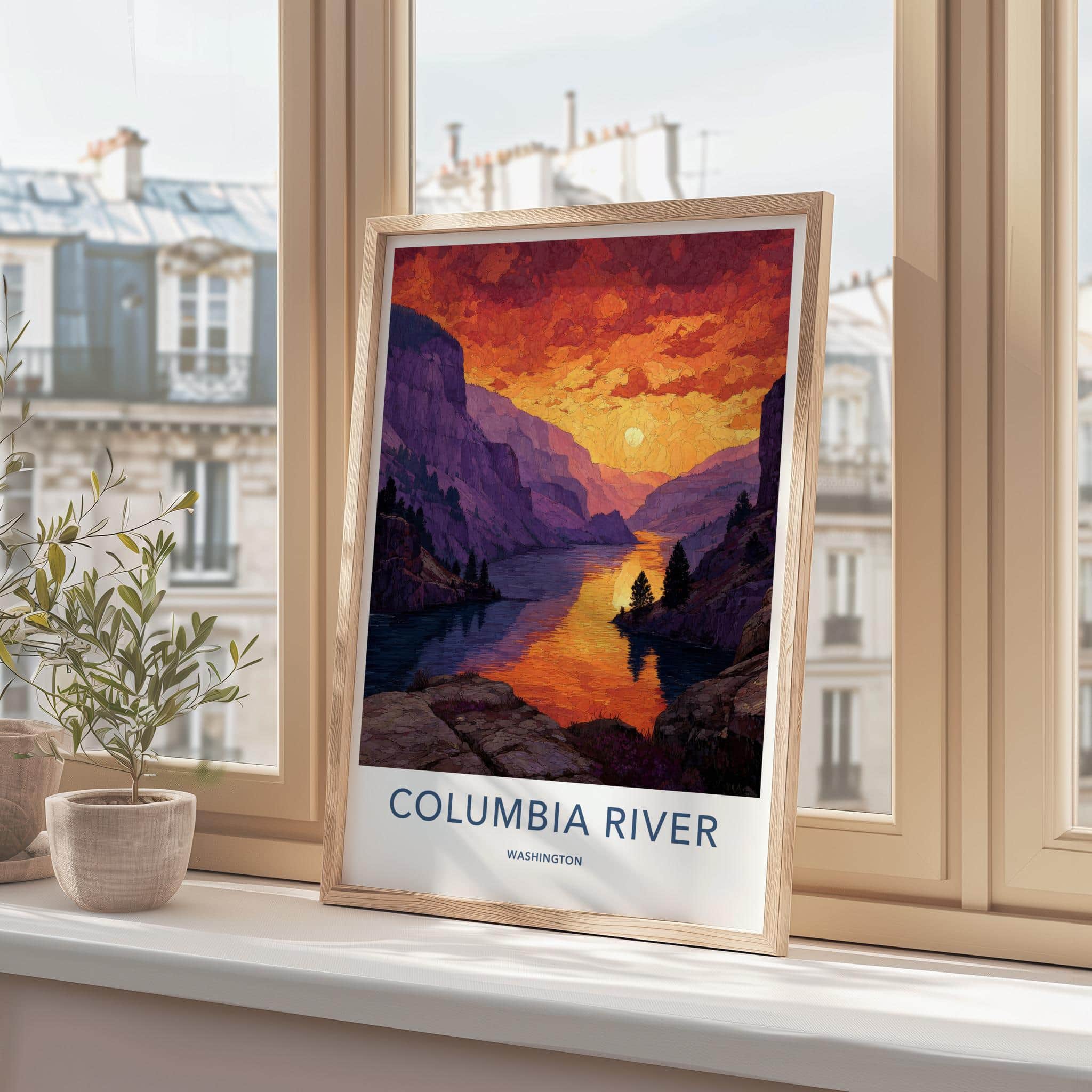 Columbia River Poster - Washington Scenic Art - Vibrant River Canyon Wall Decor