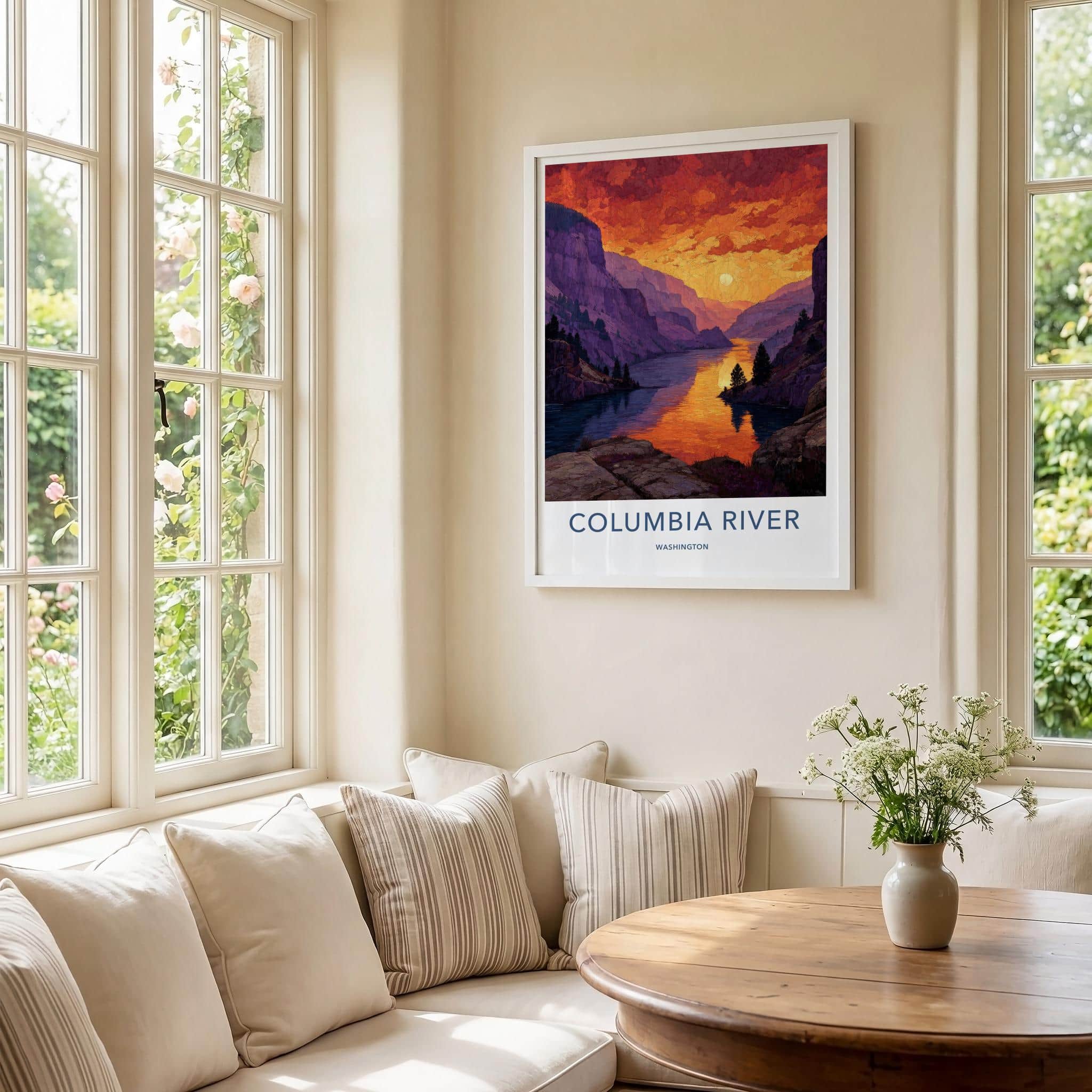 Columbia River Poster - Washington Scenic Art - Vibrant River Canyon Wall Decor
