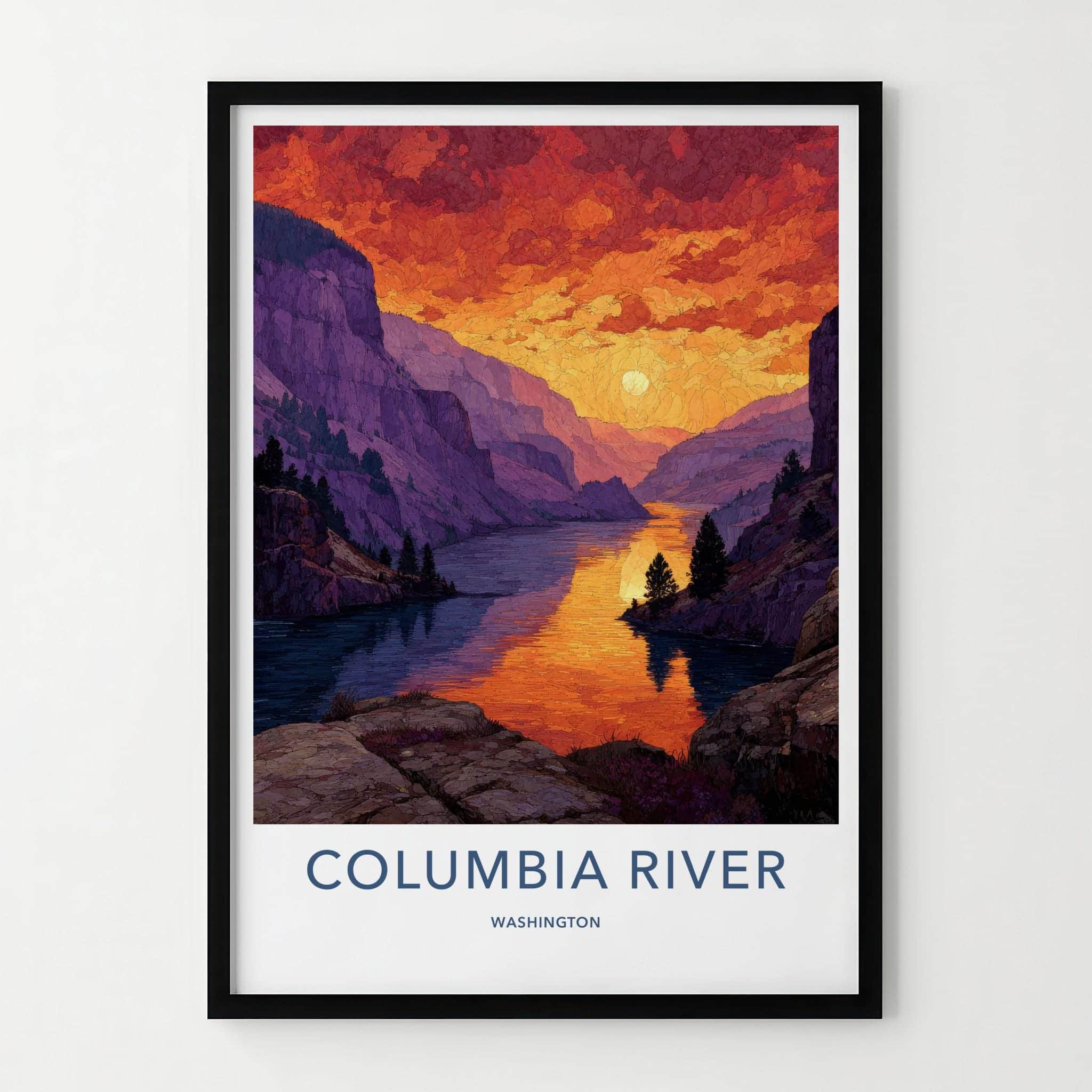 Columbia River Poster - Washington Scenic Art - Vibrant River Canyon Wall Decor