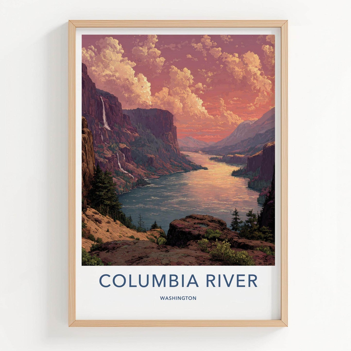 Columbia River Poster - Washington Travel Art - Dramatic Canyon Sunset Home Decor