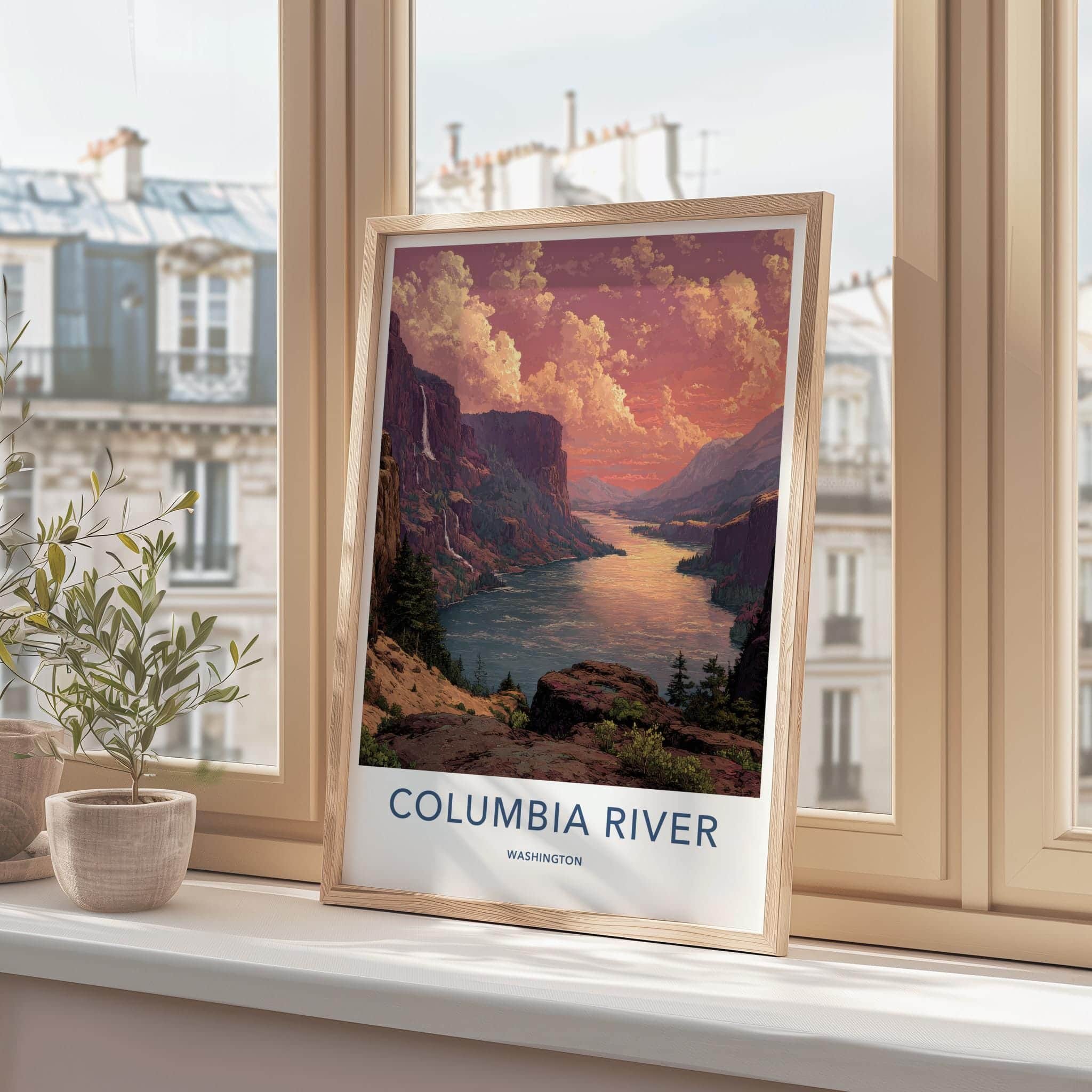 Columbia River Poster - Washington Travel Art - Dramatic Canyon Sunset Home Decor