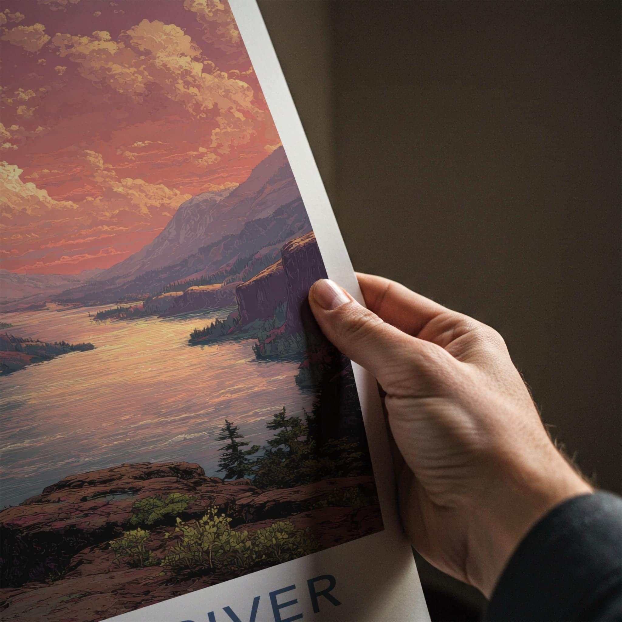 Columbia River Poster - Washington Travel Art - Dramatic Canyon Sunset Home Decor