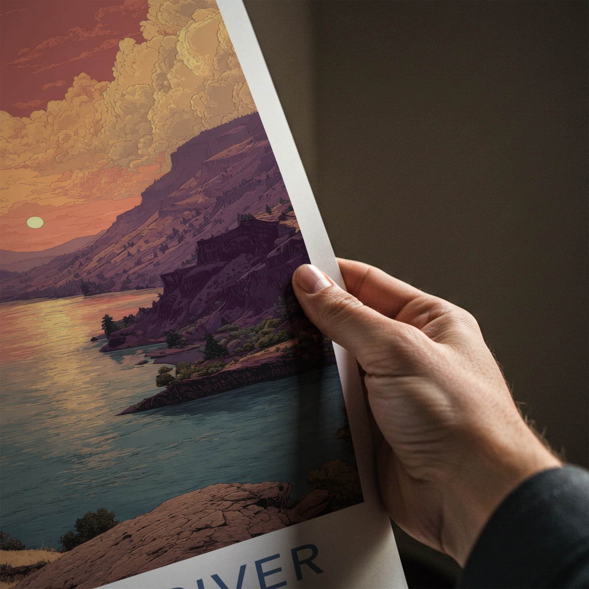 Columbia River Poster - Washington Travel Art - Sunset River View Home Decor