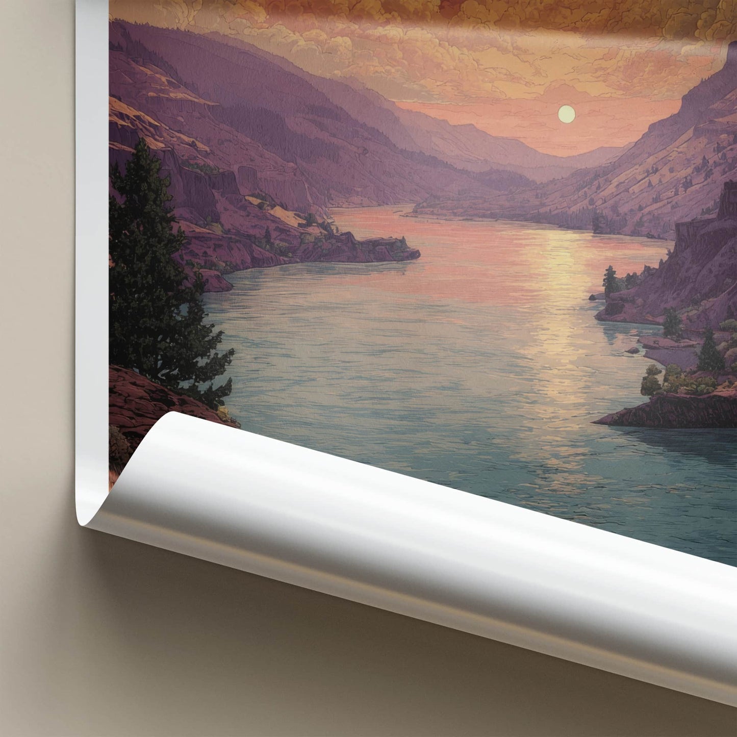 Columbia River Poster - Washington Travel Art - Sunset River View Home Decor