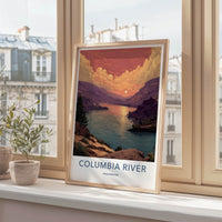 Columbia River Poster - Washington Travel Art - Sunset River View Home Decor