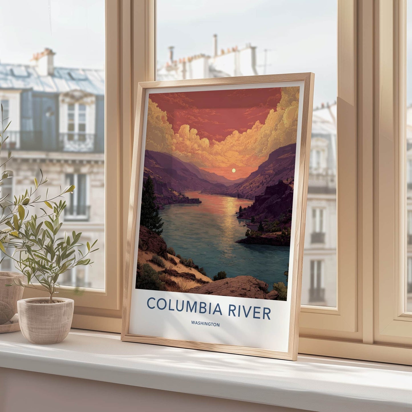 Columbia River Poster - Washington Travel Art - Sunset River View Home Decor