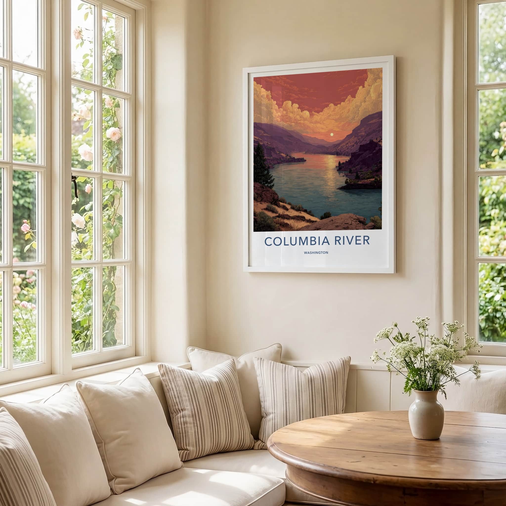 Columbia River Poster - Washington Travel Art - Sunset River View Home Decor