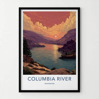 Columbia River Poster - Washington Travel Art - Sunset River View Home Decor