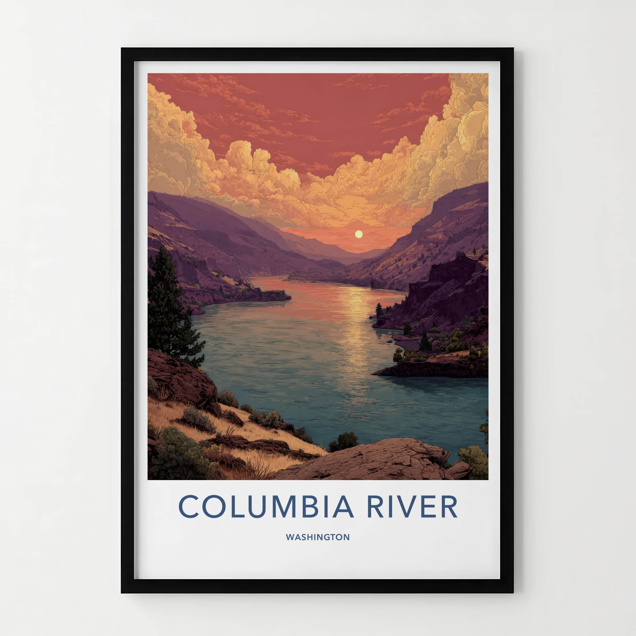 Columbia River Poster - Washington Travel Art - Sunset River View Home Decor