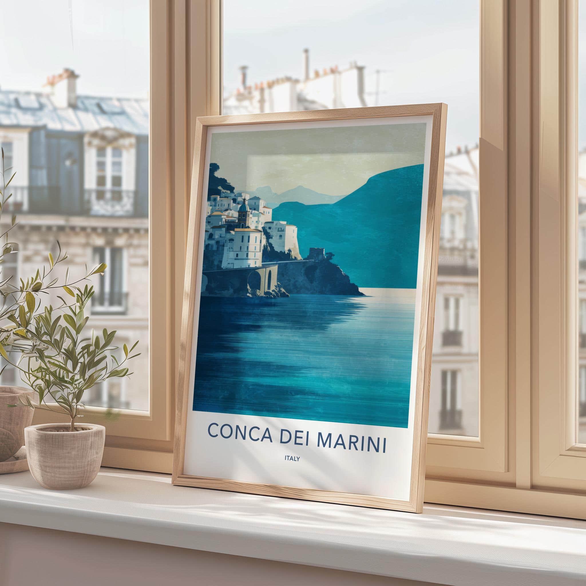 Conca Dei Marini Poster - Italy Travel Art - Cliffside Coastal Town Home Decor