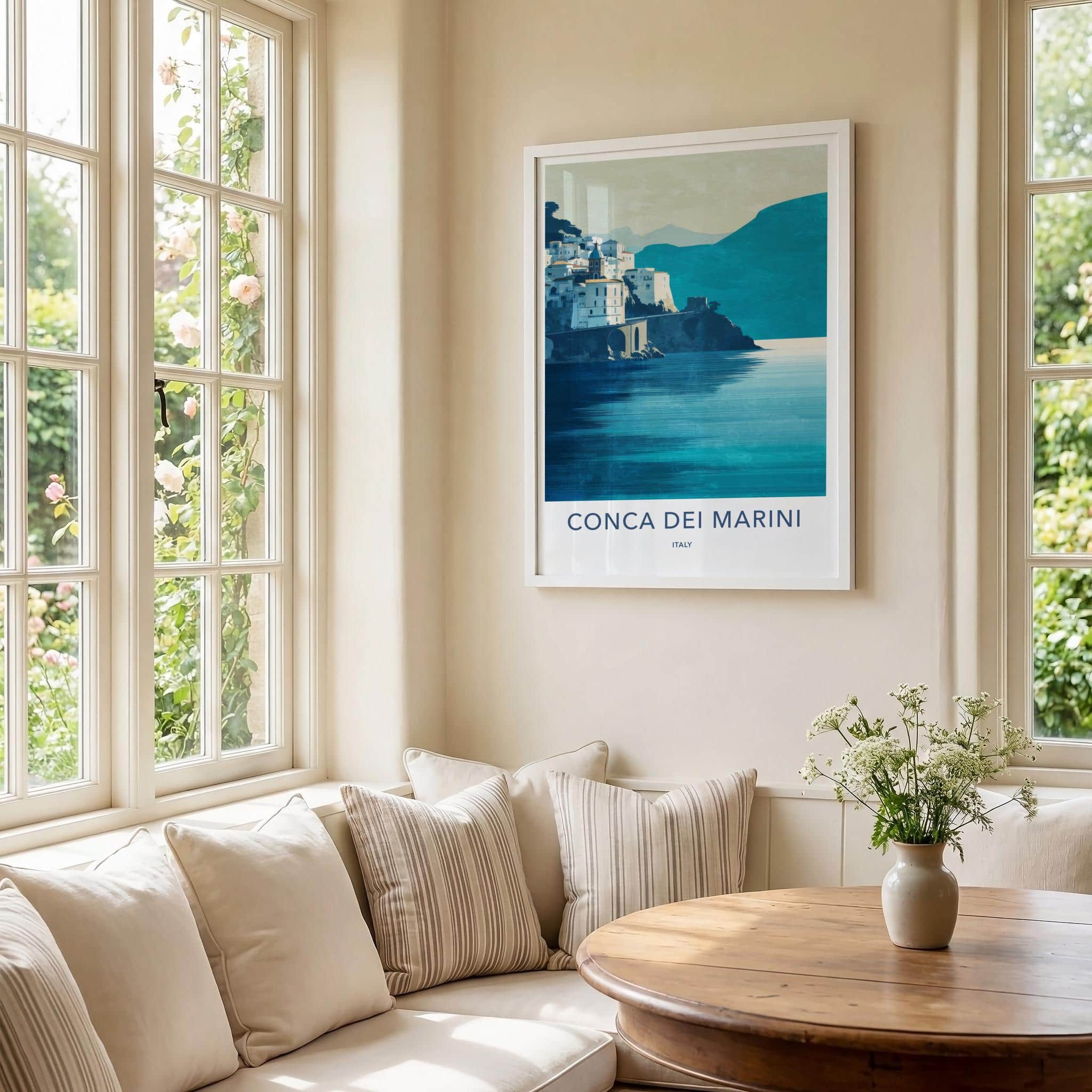 Conca Dei Marini Poster - Italy Travel Art - Cliffside Coastal Town Home Decor