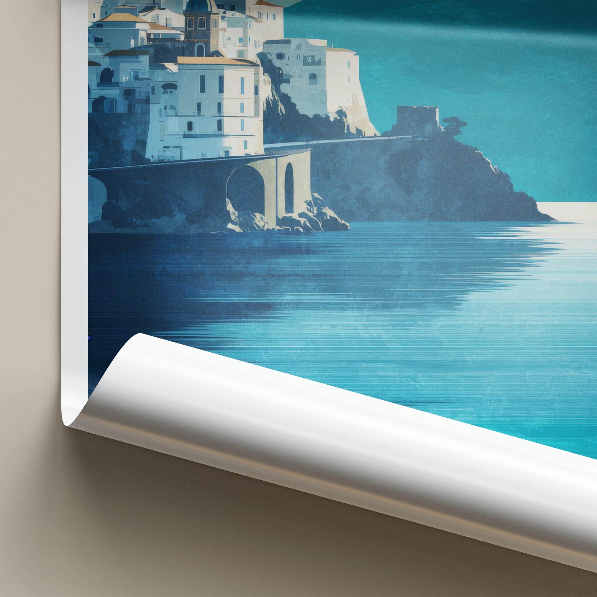 Conca Dei Marini Poster - Italy Travel Art - Cliffside Coastal Town Home Decor