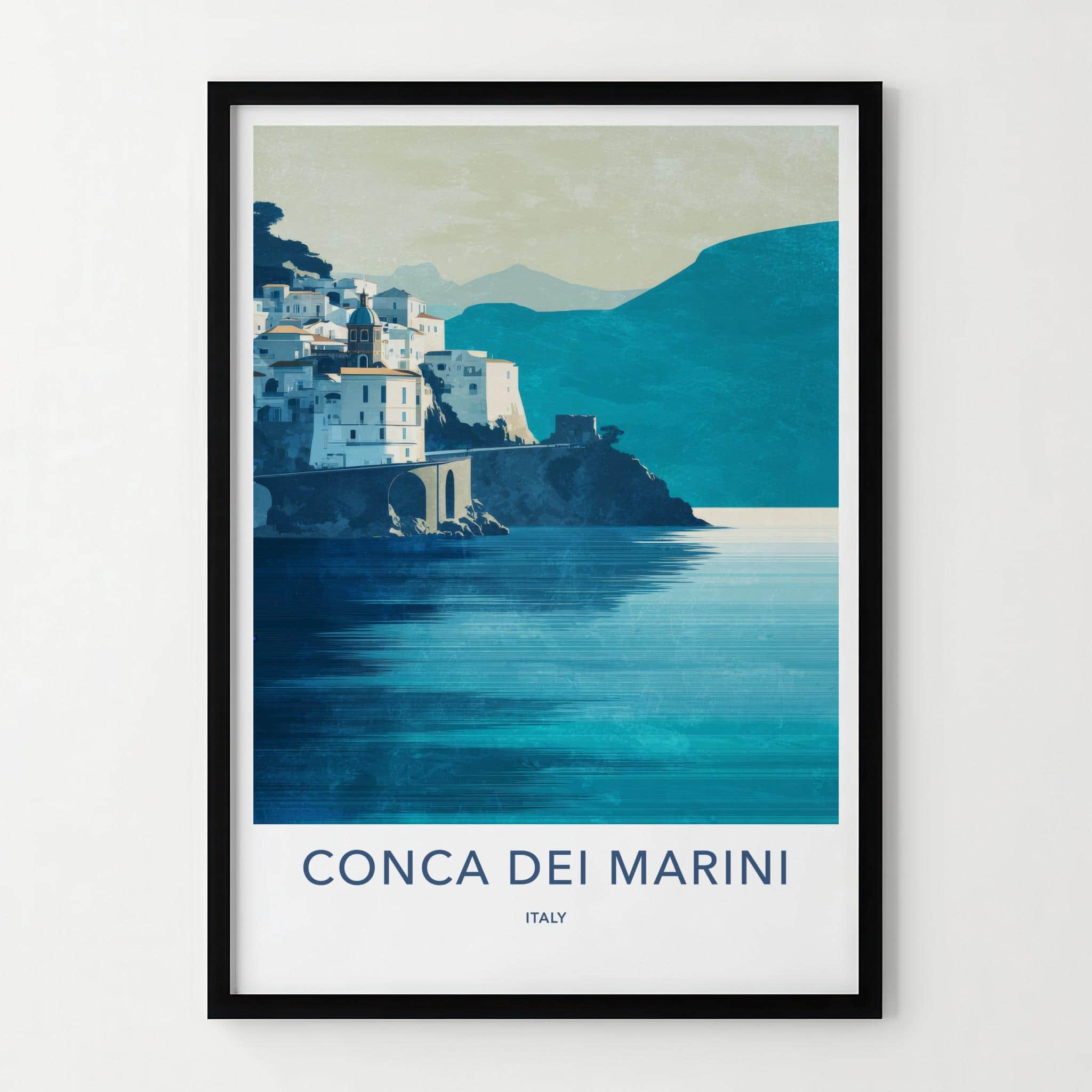 Conca Dei Marini Poster - Italy Travel Art - Cliffside Coastal Town Home Decor