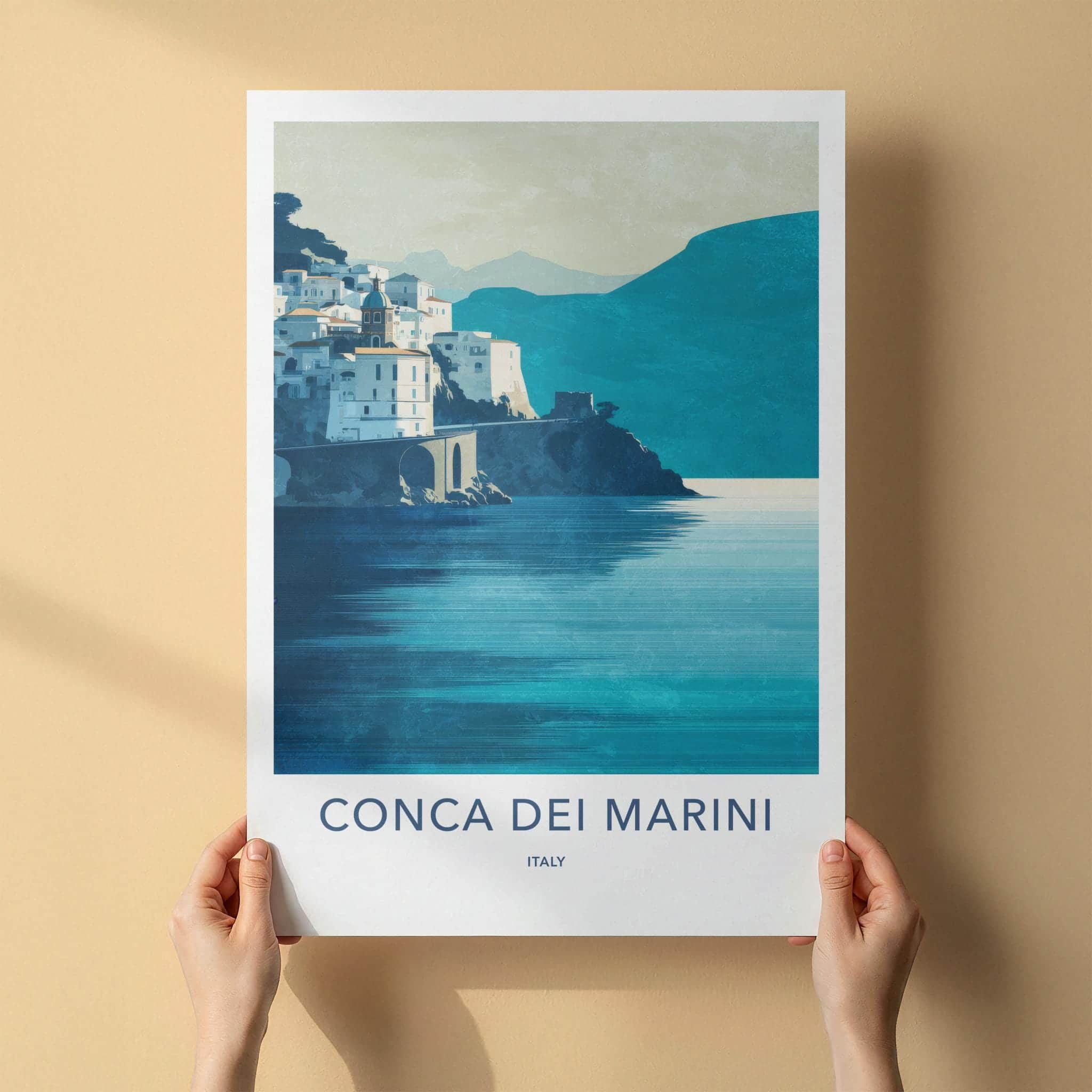 Conca Dei Marini Poster - Italy Travel Art - Cliffside Coastal Town Home Decor