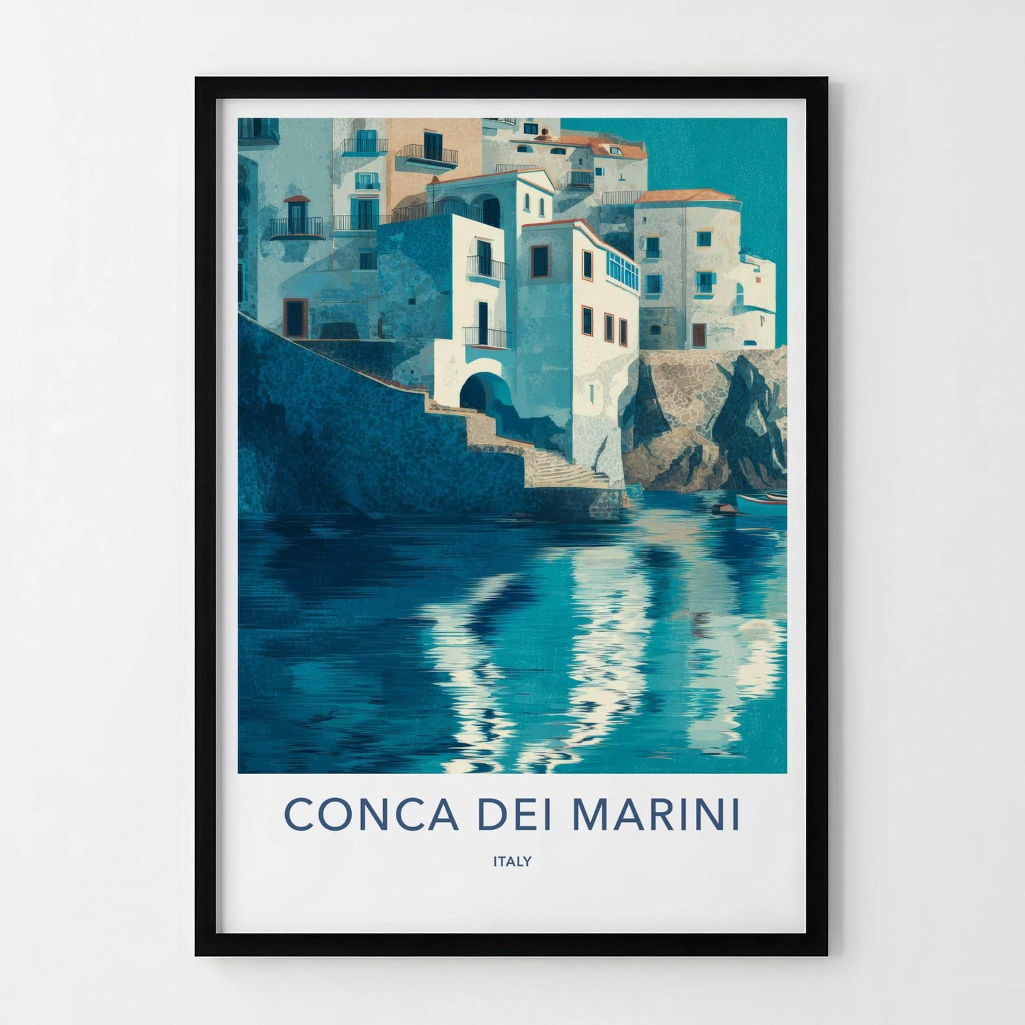 Conca dei Marini Poster - Italy Travel Art - White coastal village Home Decor