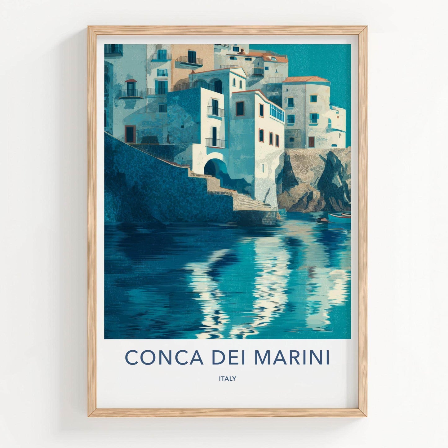 Conca dei Marini Poster - Italy Travel Art - White coastal village Home Decor