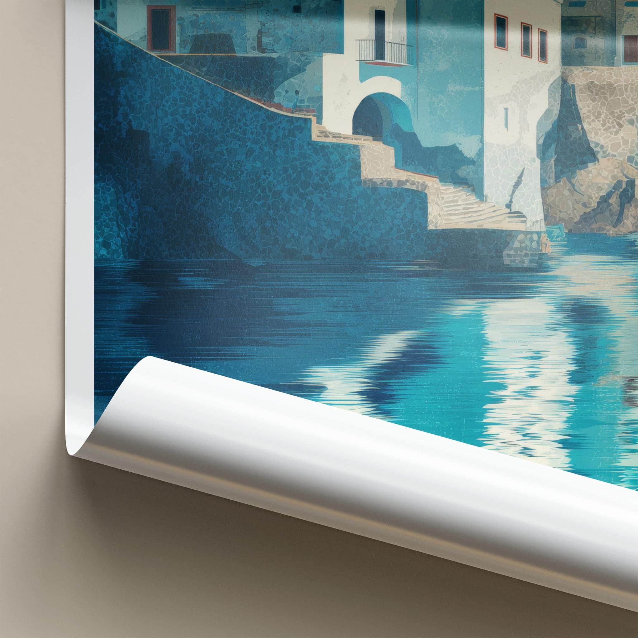 Conca dei Marini Poster - Italy Travel Art - White coastal village Home Decor