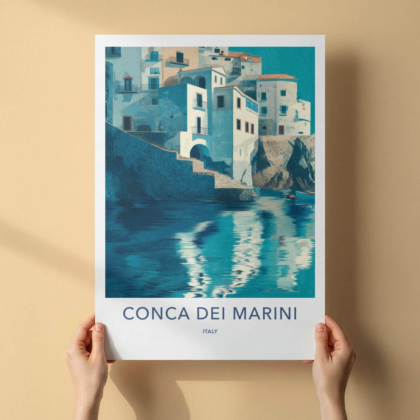 Conca dei Marini Poster - Italy Travel Art - White coastal village Home Decor