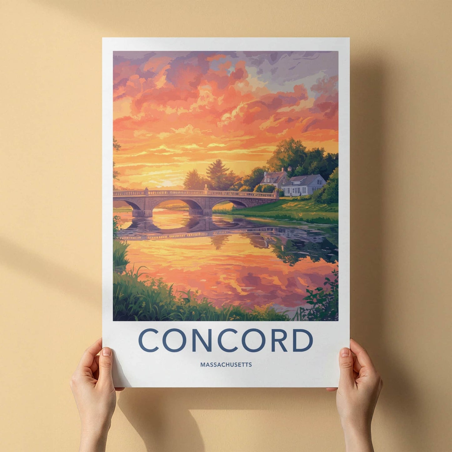 Concord Poster - Massachusetts Travel Art - Golden Sky Bridge Home Decor