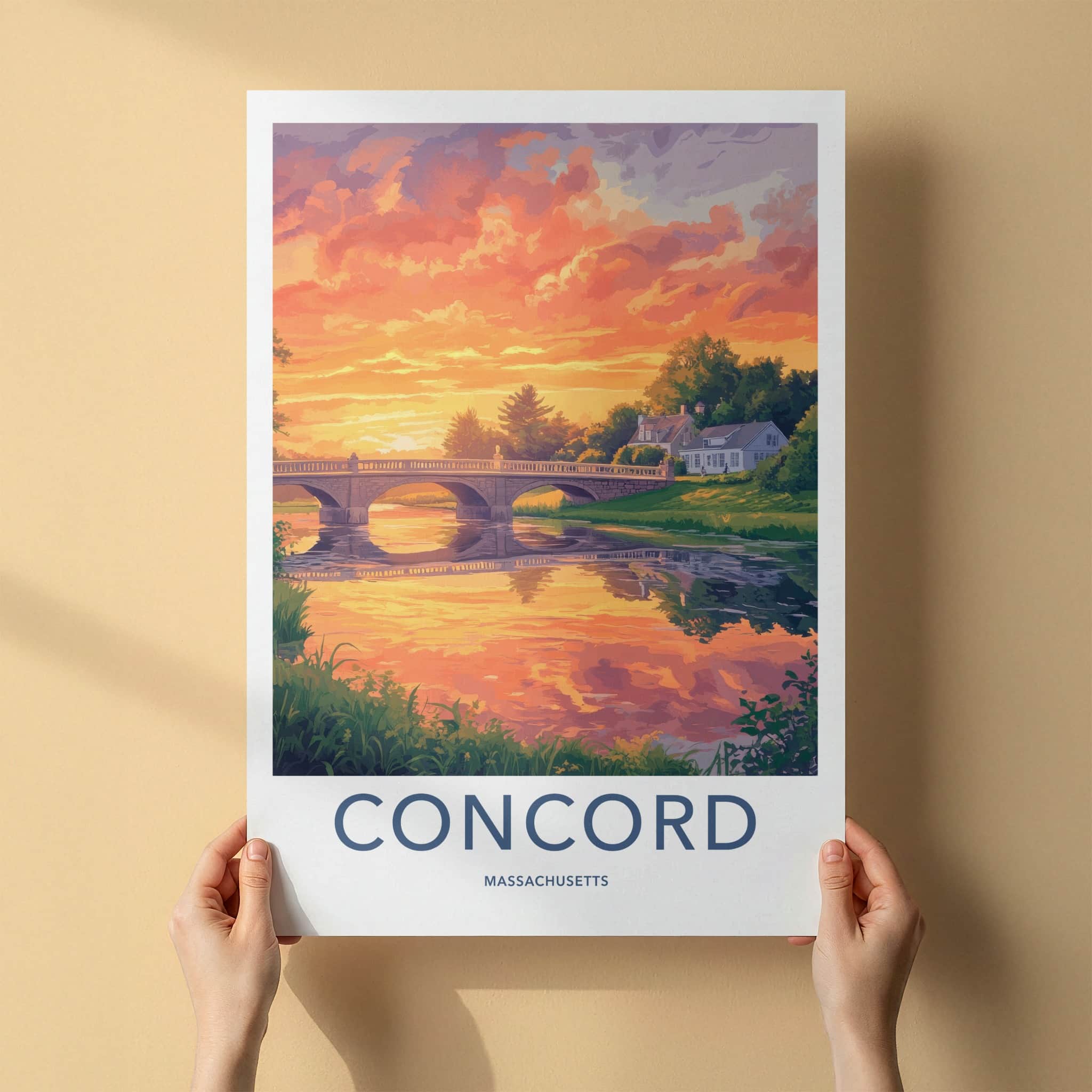 Concord Poster - Massachusetts Travel Art - Golden Sky Bridge Home Decor